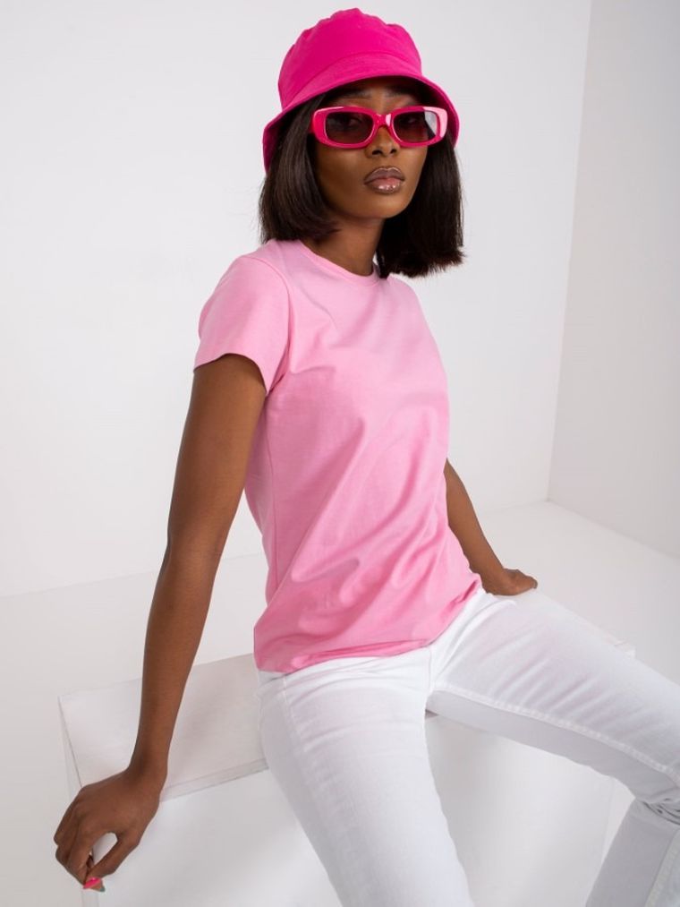 T-shirt damski, różowy, Basic Feel Good