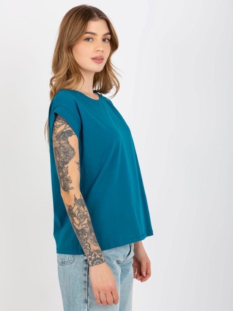 T-shirt damski, turkusowy, Basic Feel Good