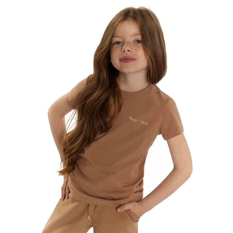 T-shirt dziewczęcy, brązowy, Tup Tup