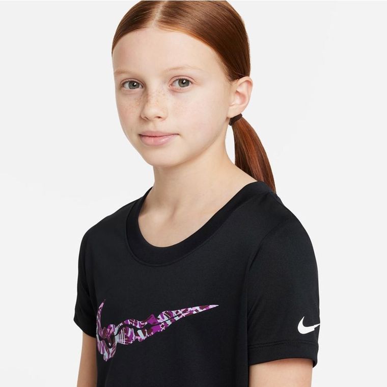 T-shirt dziewczęcy, czarny, Nike Dri-Fit