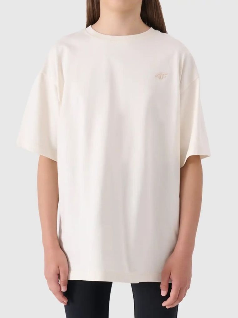 T-shirt dziewczęcy, ecru, 4F