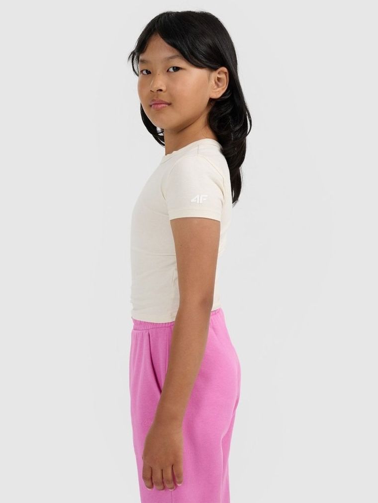 T-shirt dziewczęcy, ecru, 4F