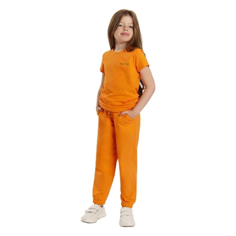 T-shirt dziewczęcy, pomarańczowy, Tup Tup