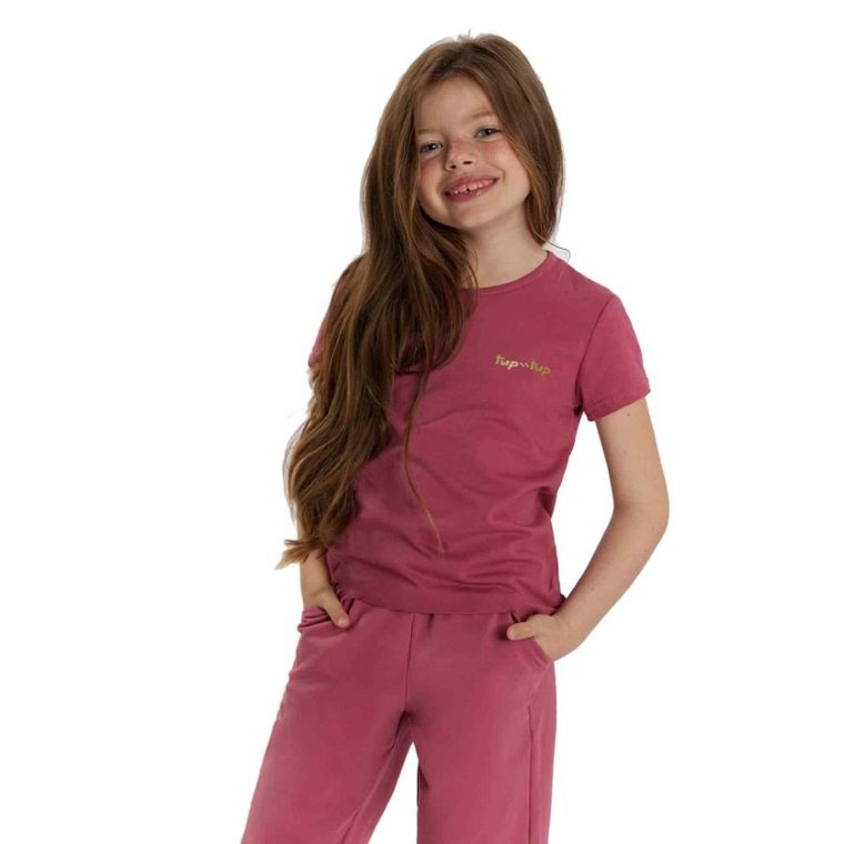 T-shirt dziewczęcy, różowy, Tup Tup