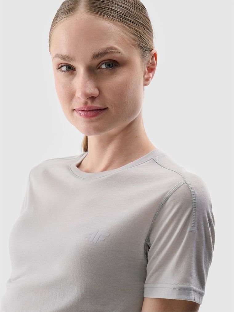 T-shirt funkcjonalny damski z wełną, szary, 4F