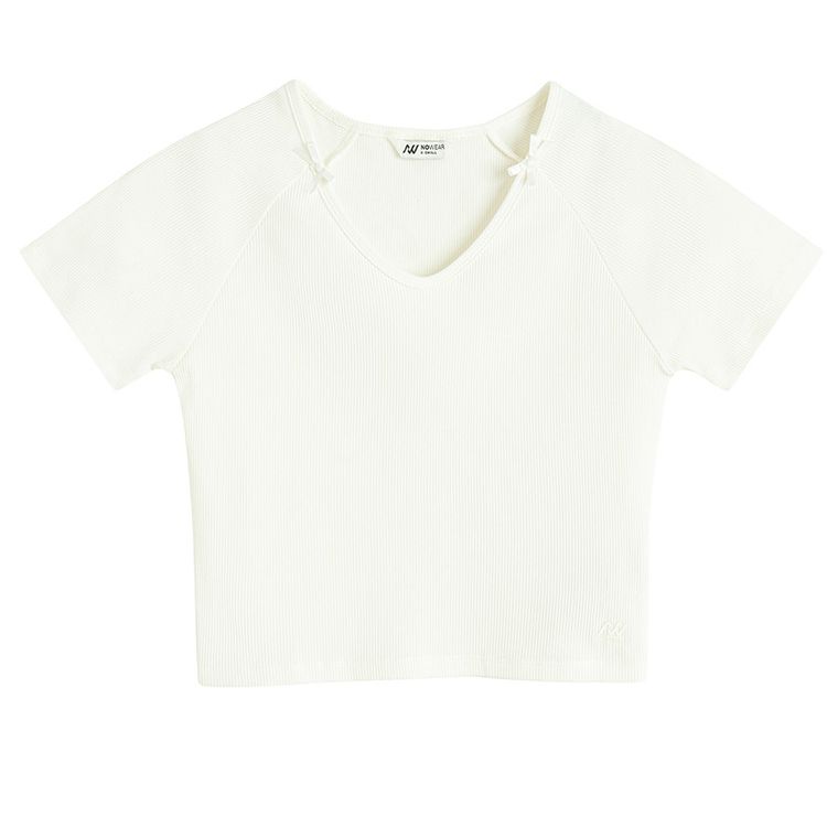 T-shirt prążkowany z domieszką modalu NOWEAR