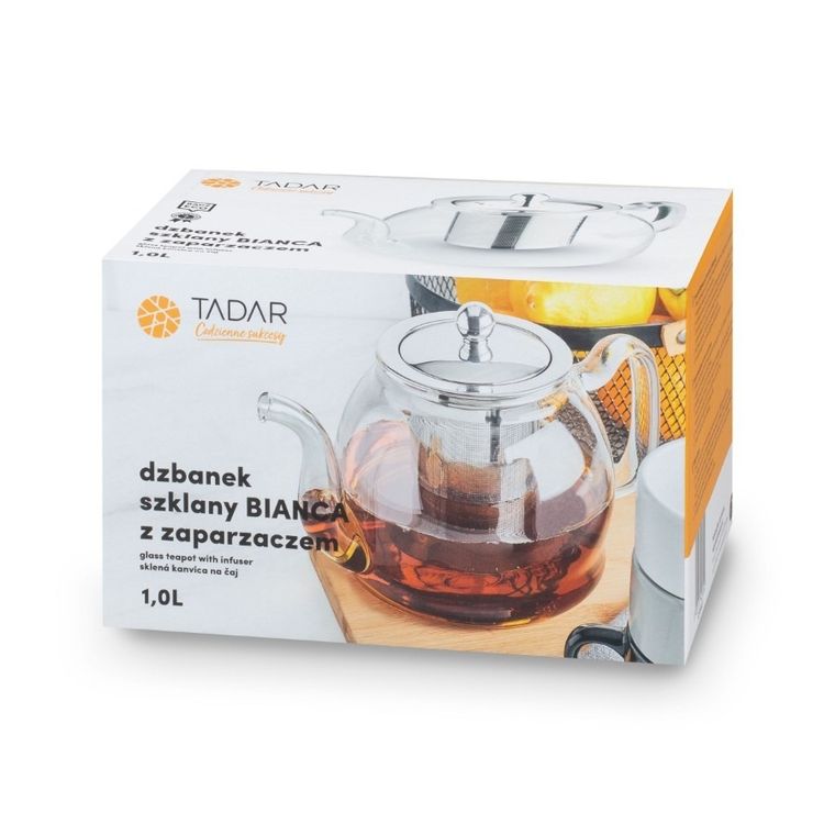 Tadar, Bianca, szklany dzbanek borokrzemowy z zaparzaczem, 1l