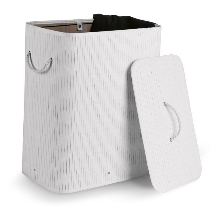 Tadar, kosz bambusowy, 2 komory, biały, 105l, 52-32-63 cm