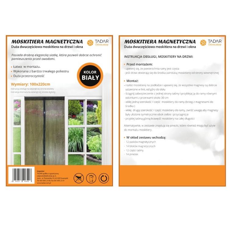 Tadar, moskitiera okienna/drzwiowa magnetyczna biała, 100-220 cm