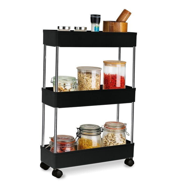 Tadar, organizer, regał łazienkowy na kółkach, 3 poziomowy, czarny, 40-13,5-61 cm