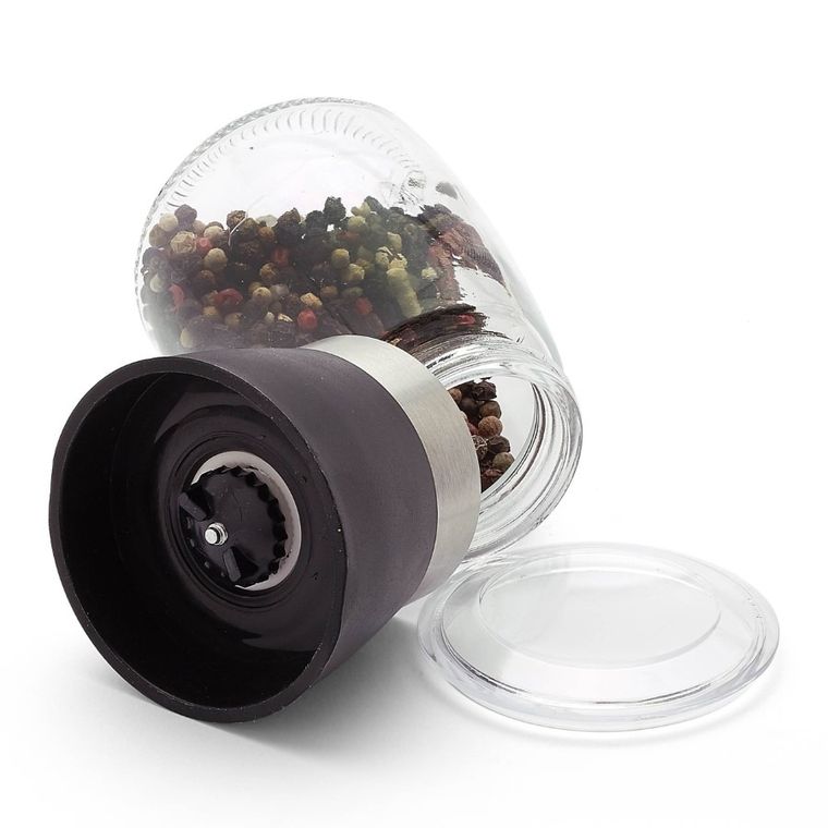 Tadar, szklany młynek ręczny do soli i pieprzu, czarny, 170 ml
