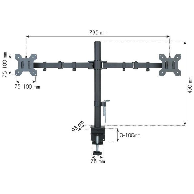 Techly, podwójne ramię biurkowe, LED/LCD 13-27"