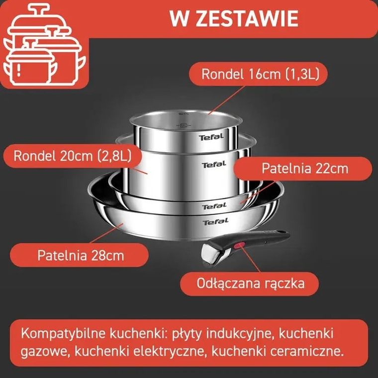 Tefal, Ingenio Emotion, zestaw garnków, L897S574, 5 elementów