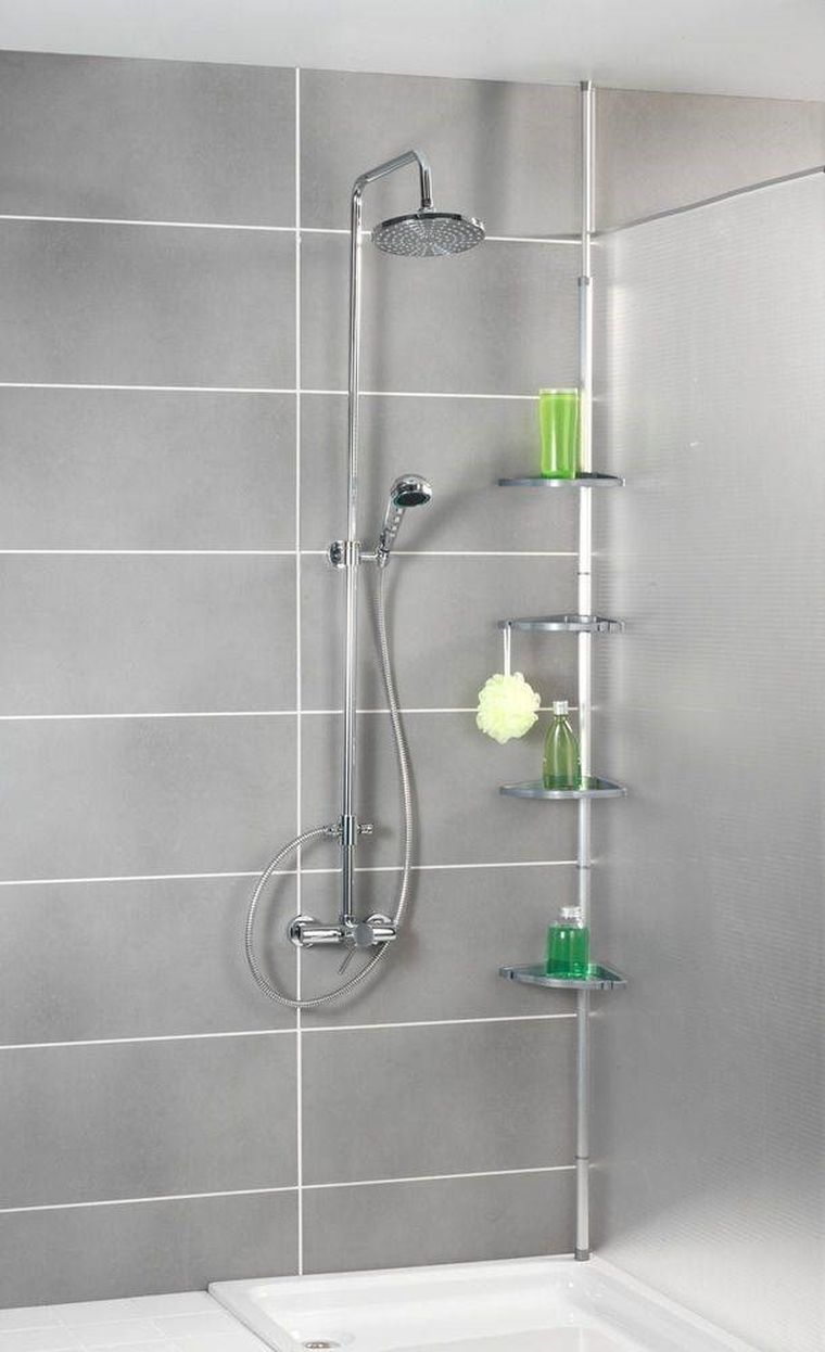 Teleskopowa półka łazienkowa, narożna, 4 poziomy, szara