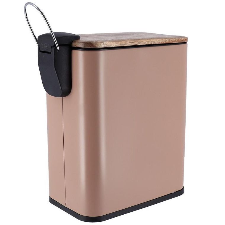 Tendance, wąski kosz do śmieci do łazienki, Mono, z drewnianą pokrywą, 5 l