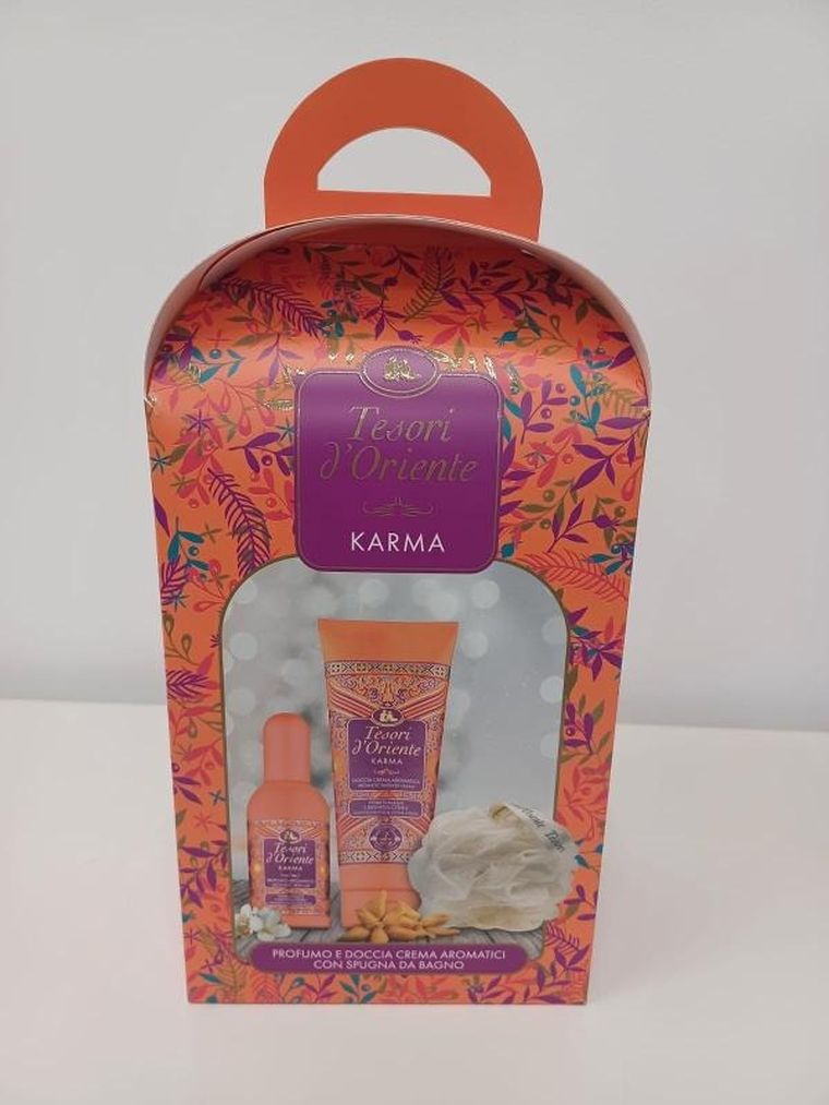 Tesori d'Oriente, Ayurveda, zestaw prezentowy: woda toaletowa, 100 ml + żel pod prysznic, 75 ml + myjka do kąpieli