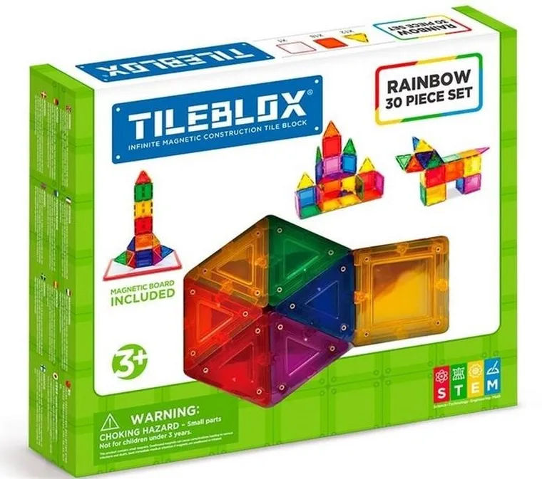 Tileblox, Zestaw tęczowy, klocki magnetyczne z tablicą, 30 elementów