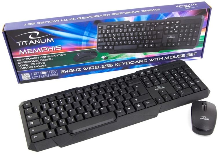 Titanum, klawiatura + mysz, Memphis, TK108 USB, US, czarny, optyczna, 1000 DPI