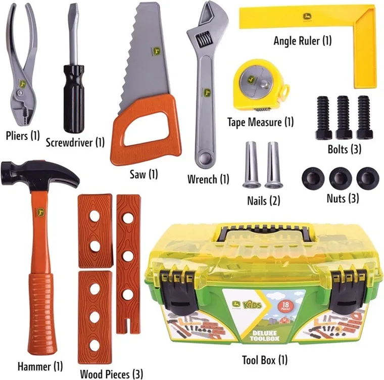 Tomy, John Deere, skrzynka z narzędziami, 18 elementów