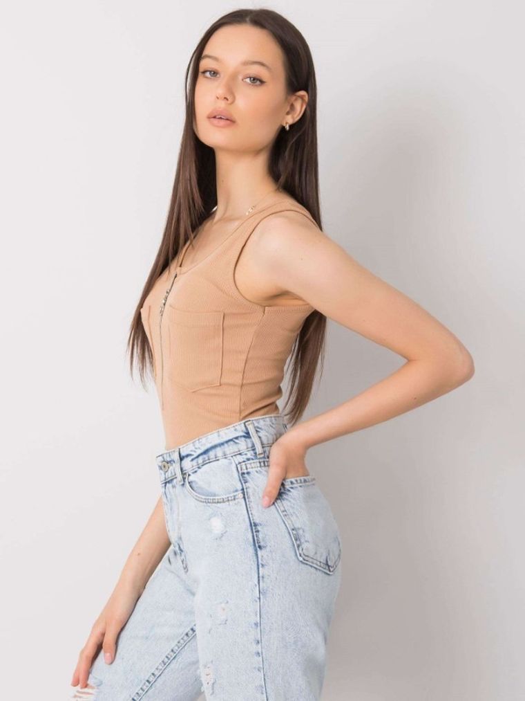 Top damski, beżowy, Italy Moda
