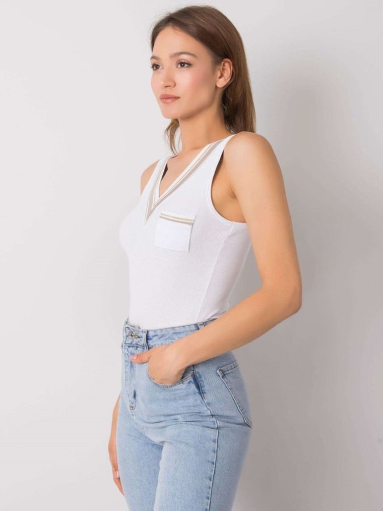 Top damski, prążkowany, biały, Och Bella