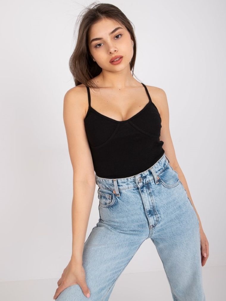 Top damski, prążkowany, czarny, Och Bella