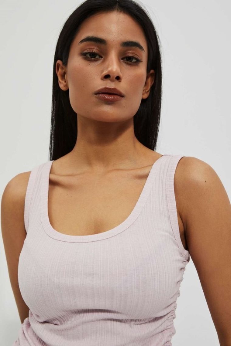 Top damski, prążkowany, jasnofioletowy, Moodo