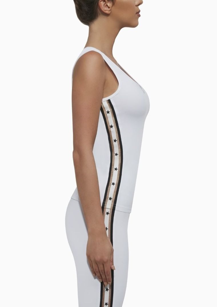 Top sportowy damski, biały, lampasy, Bas Black