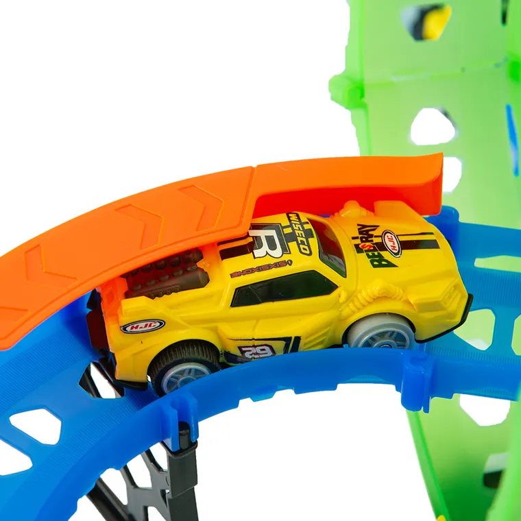 Tor wyścigowy, świecący w ciemności, zestaw z samochodem