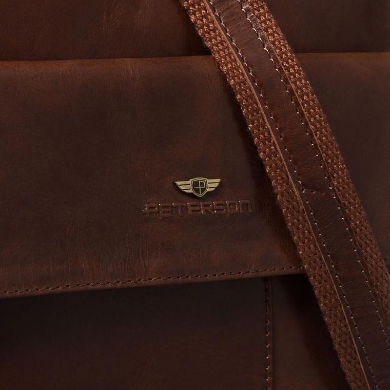 Torba listonoszka, brązowa, skórzana, Peterson