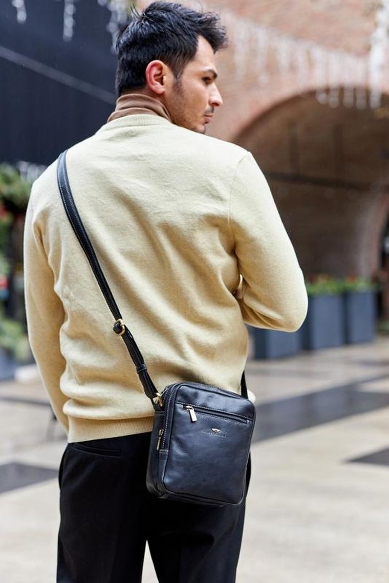 Torba listonoszka, czarna, skórzana, Peterson