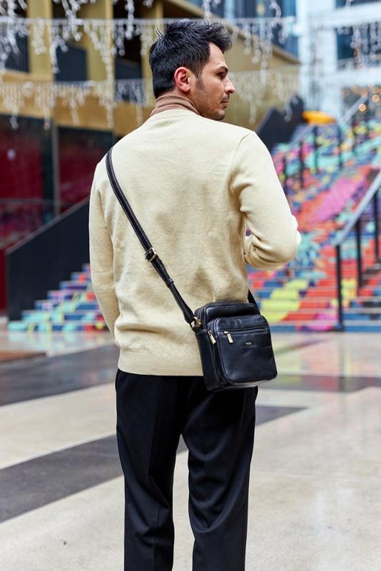 Torba listonoszka, czarna, skórzana, Peterson