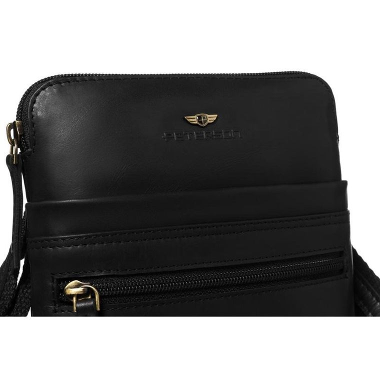 Torba listonoszka, czarna, skórzana, Peterson