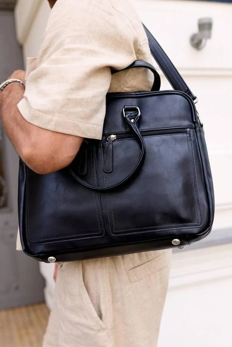 Torba na laptopa, czarna, skóra ekologiczna, do 14", Peterson