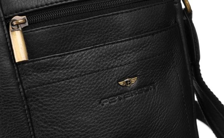 Torba na ramię, czarna, skórzana, Peterson