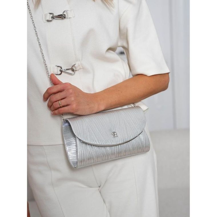 Torebka kopertówka, srebrna, skóra ekologiczna, Rovicky