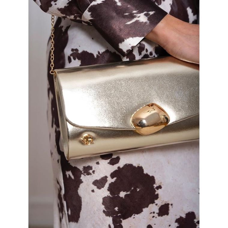 Torebka kopertówka, złota, skóra ekologiczna, Rovicky