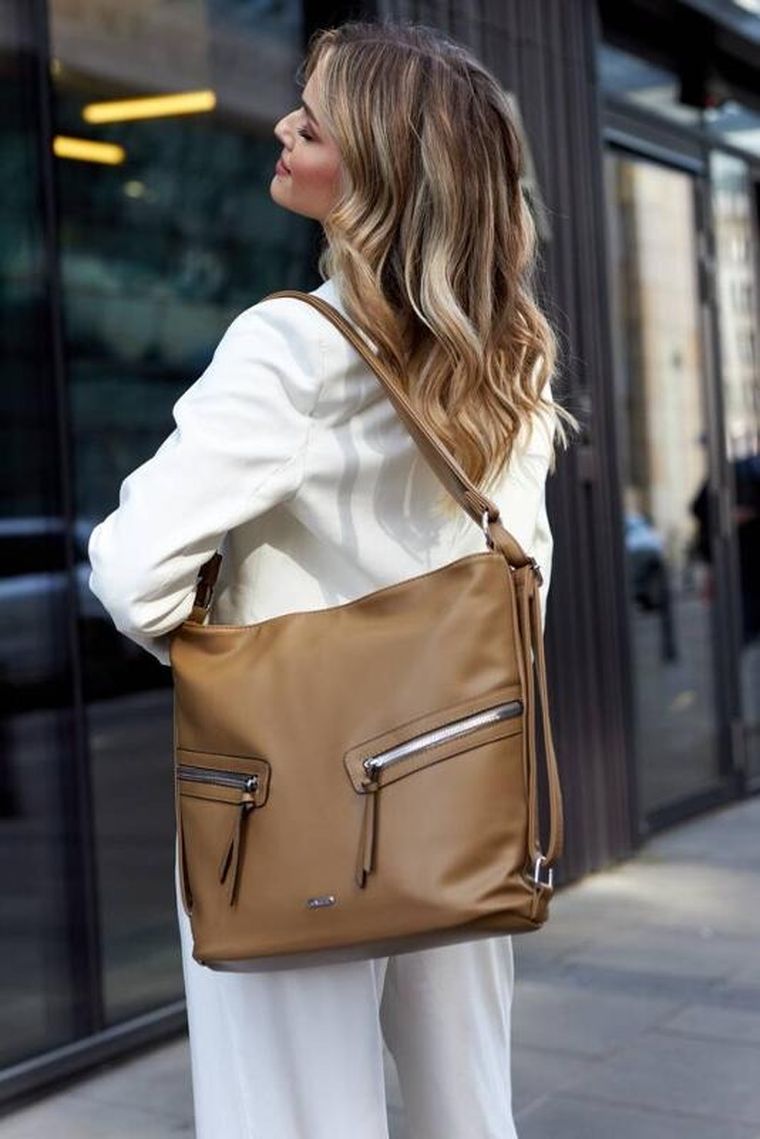 Torebka listonoszka, beżowa, skóra ekologiczna, Rovicky