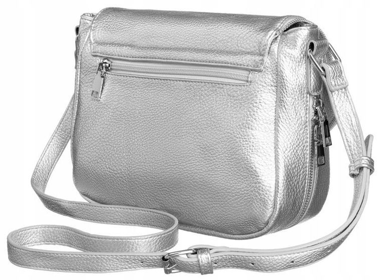 Torebka listonoszka, srebrna, skóra ekologiczna, Rovicky