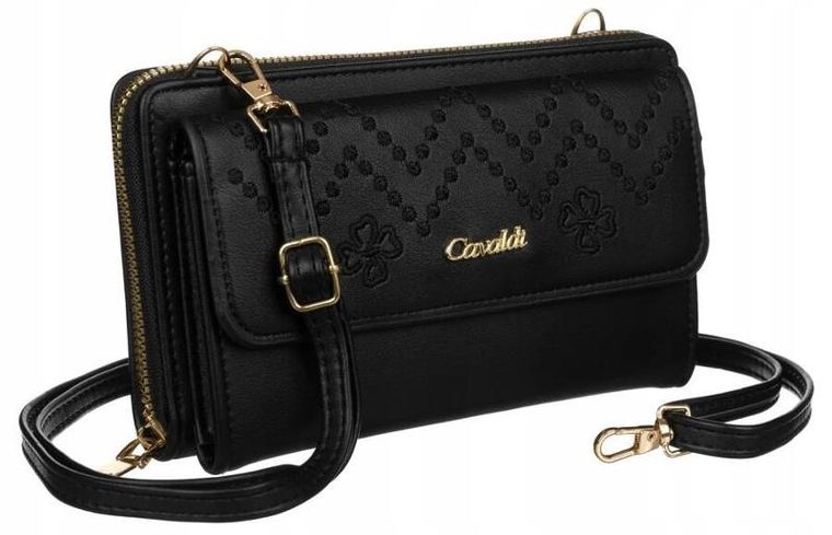 Torebka-portfel, czarna, skóra ekologiczna, Cavaldi