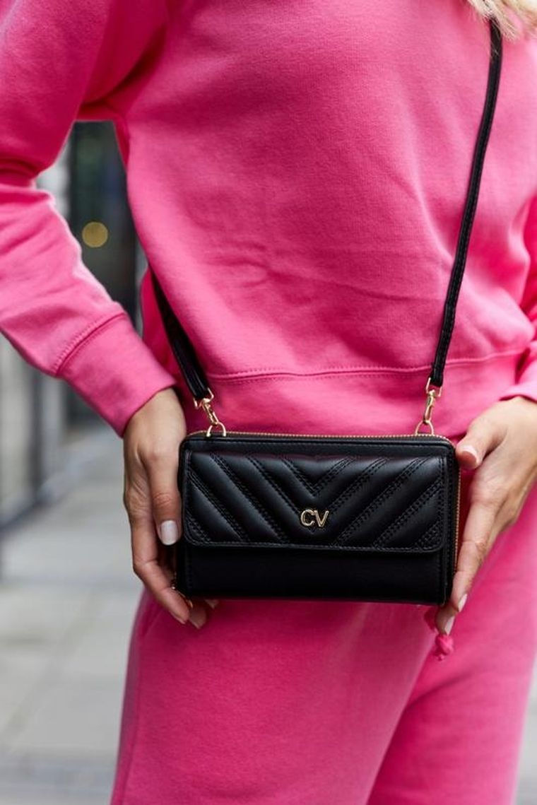 Torebka-portfel, czarna, skóra ekologiczna, Cavaldi