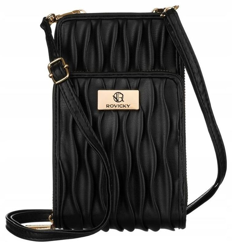 Torebka-portfel, czarna, skóra ekologiczna, Rovicky