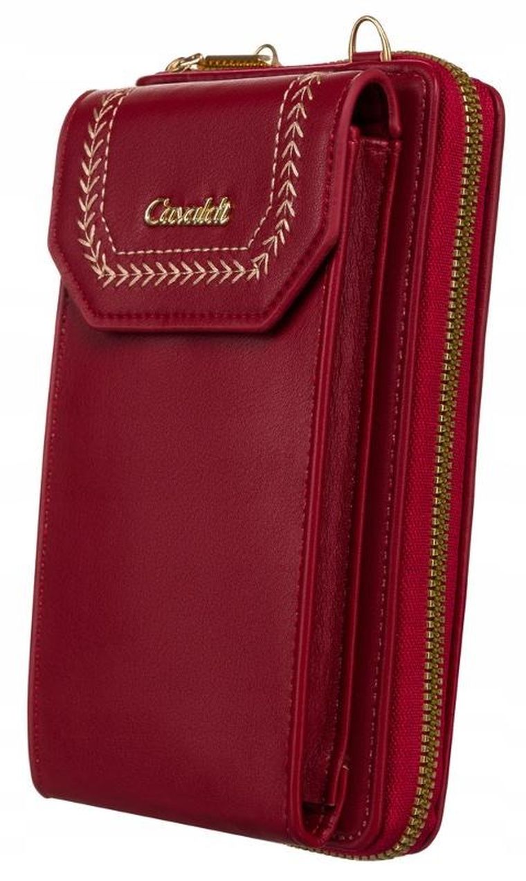 Torebka-portfel, czerwona, skóra ekologiczna, Cavaldi