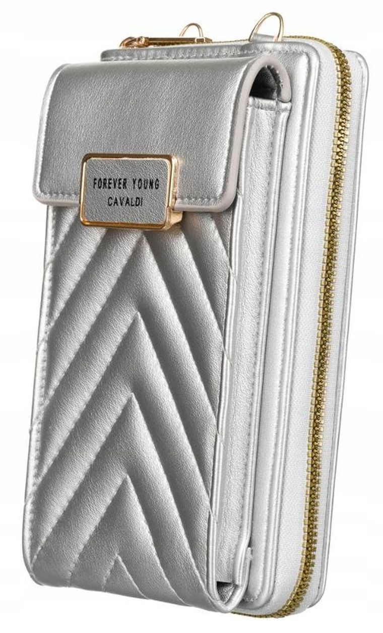 Torebka-portfel, srebrna, skóra ekologiczna, Cavaldi