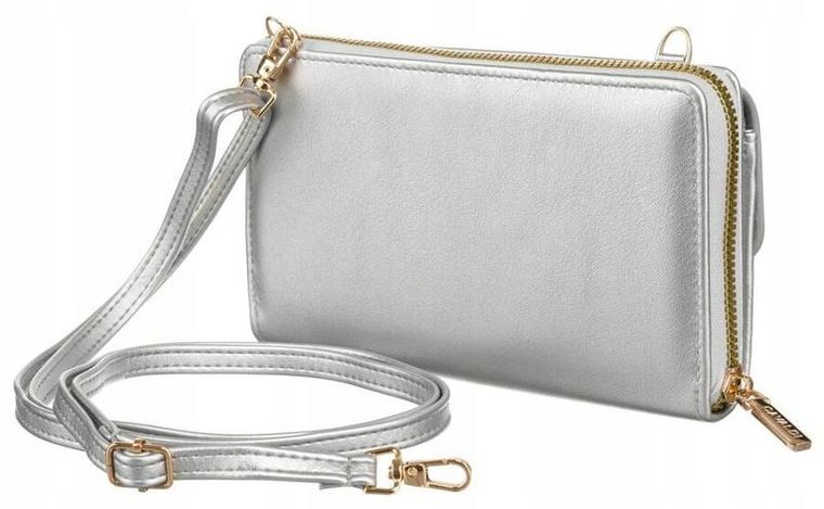 Torebka-portfel, srebrna, skóra ekologiczna, Cavaldi