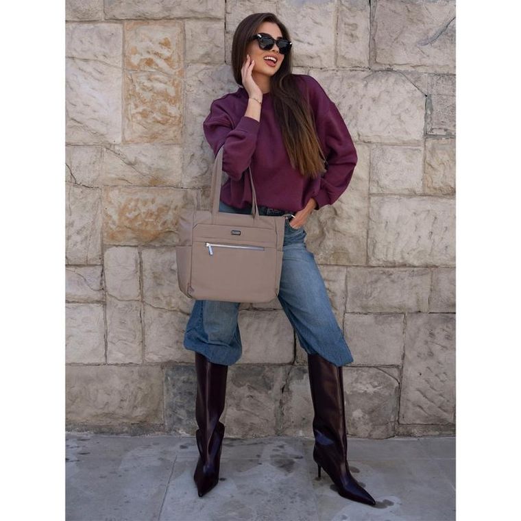 Torebka shopper, beżowa, Peterson