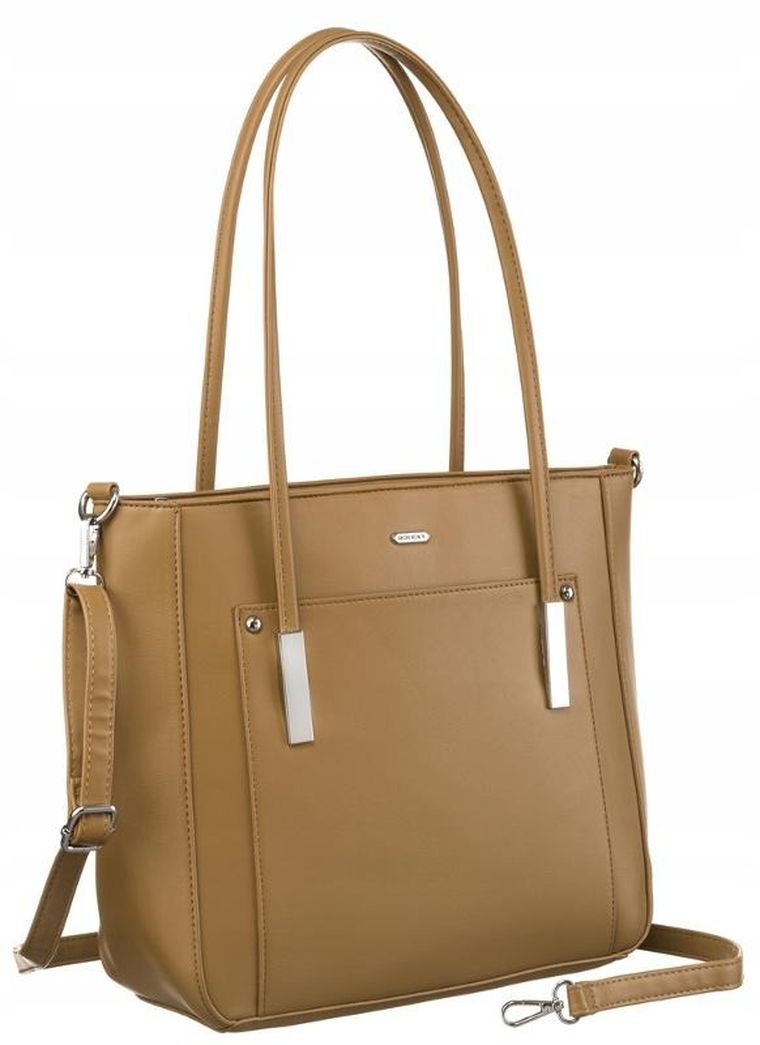 Torebka shopper, beżowa, skóra ekologiczna, Rovicky