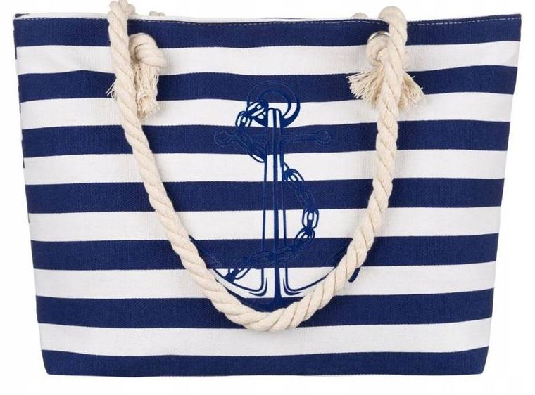 Torebka shopper, biało-granatowa, plażowa