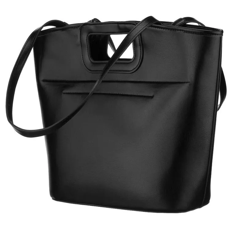 Torebka shopper, czarna, skóra ekologiczna, Peterson