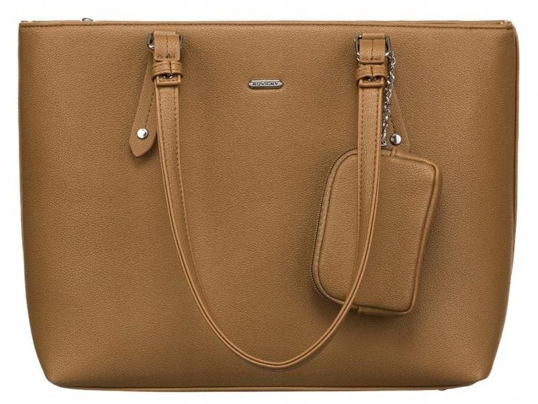 Torebka shopper, jasnobrązowa, skóra ekologiczna, Rovicky